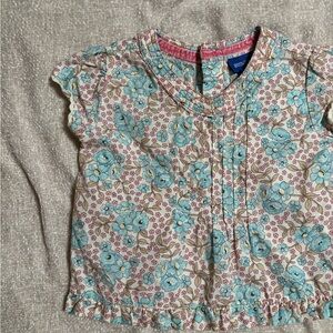 Vintage OshKosh B'gosh Blue Floral Short Sleeve Top with Pink Accents